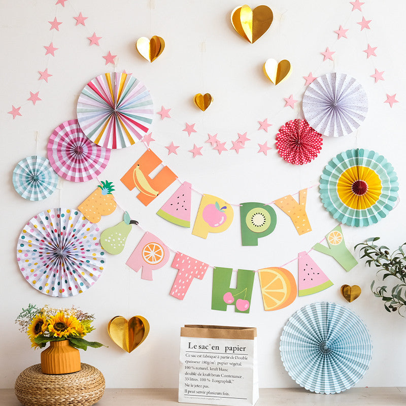 HOHO MONKEY Baby 1st Birthday Party Decorations, Paper Party Decorations, Banners & Fans, Cartoon Balloon Backdrop for Kids