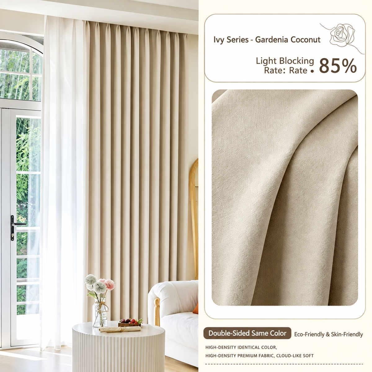 NETBROS  Linen Cotton Full Blackout Curtains, Luxury Aesthetic Window Drapes for Bedroom, Living Room & Balcony Sun Shading