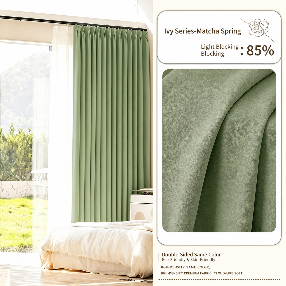 NETBROS  Linen Cotton Full Blackout Curtains, Luxury Aesthetic Window Drapes for Bedroom, Living Room & Balcony Sun Shading
