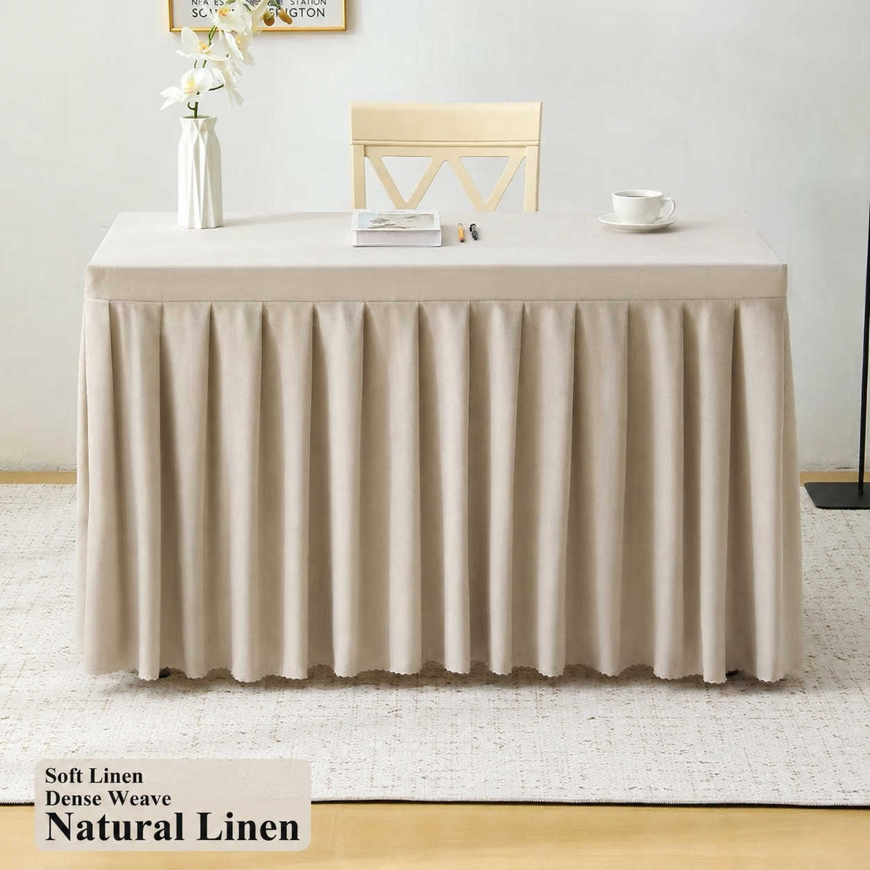 NETBROS   Table cloth of textile, Luxury Rectangular Color Linen Blend Conference Table Skirt, Custom Long Table Cover for Office Meeting Room