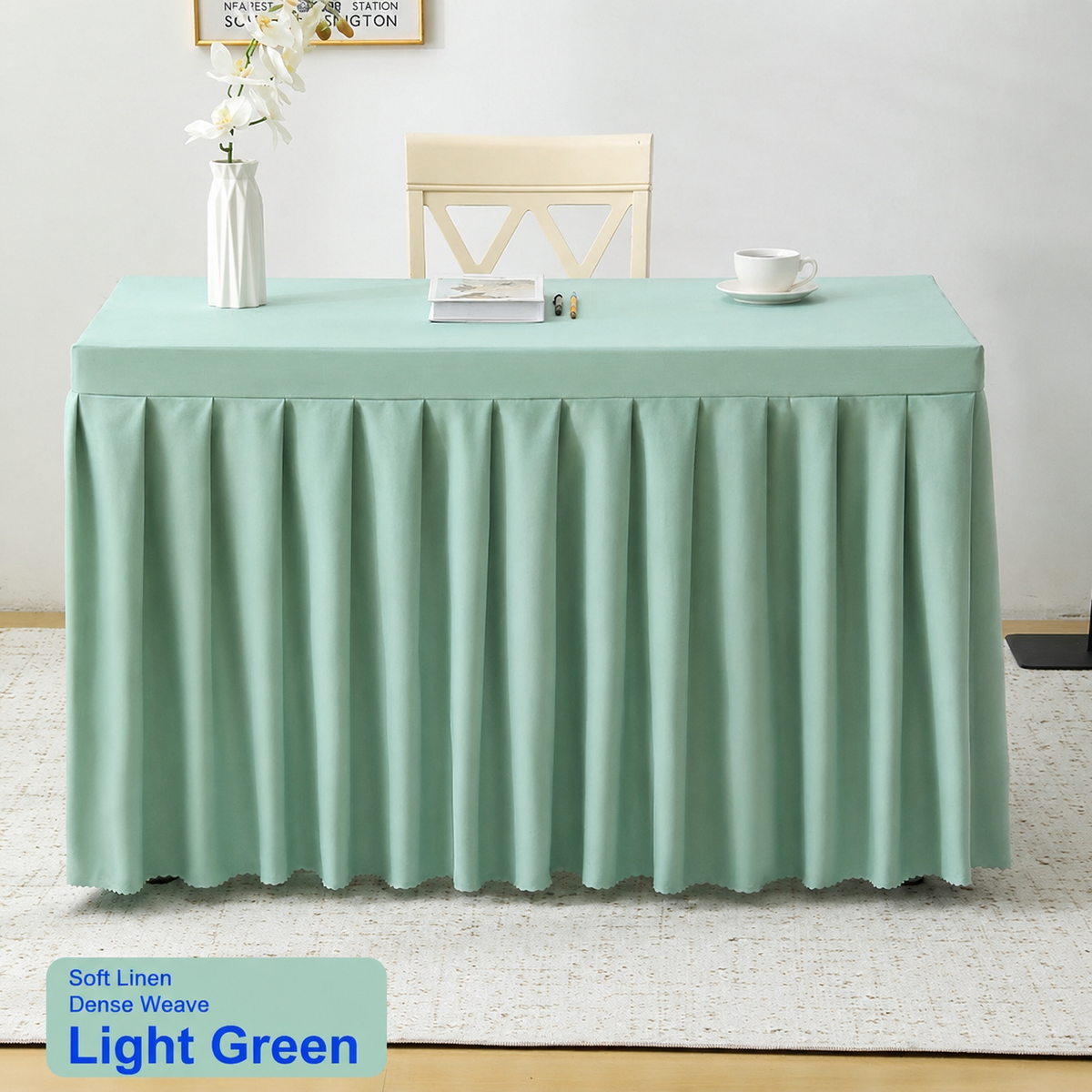 NETBROS   Table cloth of textile, Luxury Rectangular Color Linen Blend Conference Table Skirt, Custom Long Table Cover for Office Meeting Room