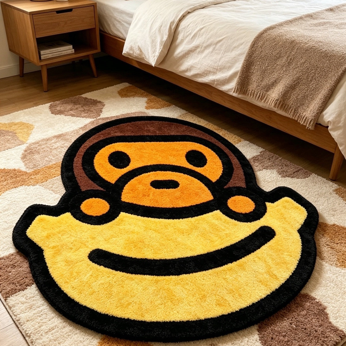 HOHO MONKEY Trendy Monkey Shaped Floor Cushions, Soft Faux Cashmere Bedroom Rug, Living Room & Kids Room Decor Carpet